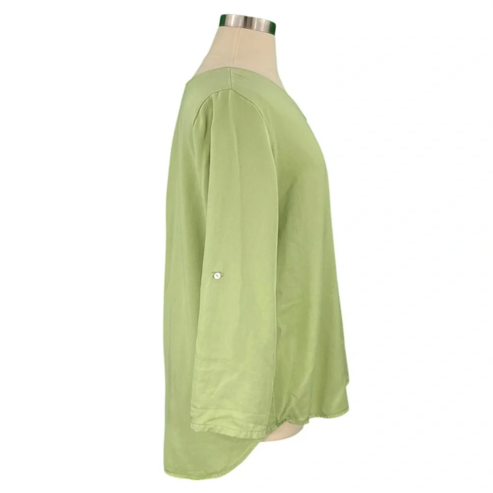 Soft Surroundings Lime Green 100% Tencel Casual Roll Sleeve Pullover Tunic Top - Picture 8 of 16